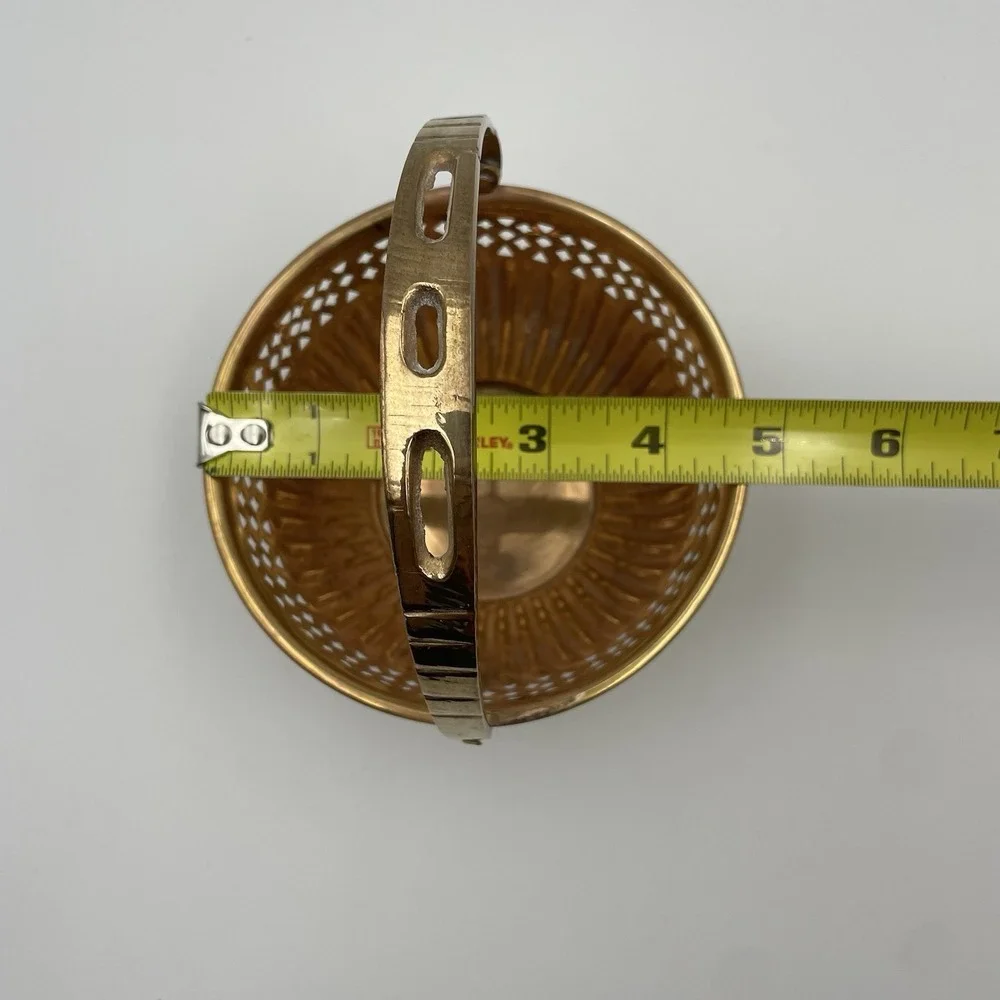 Vintage Cottagecore Brass Basket With Moveable Handle‎ Round With Cut Out Design